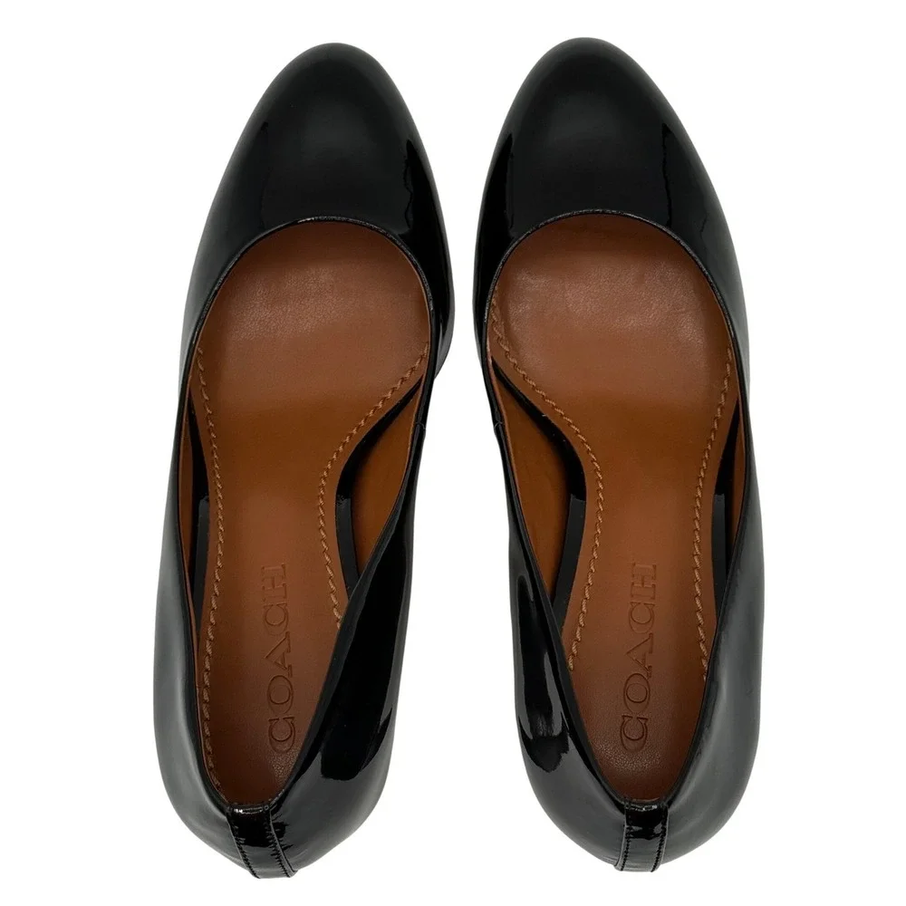Coach FG1485 Womens Black Patent Leather Round Toe Stiletto Heel Pumps Size 8.5B